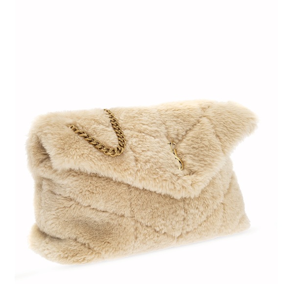 NEW! Authentic YSL SAINT LAURENT CREAM PUFFER LARGE FUR SHEARLING SHOULDER BAG - Picture 13 of 17